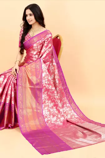 Yavira silk pink amazing ethnic wear silk blended kanjivaram treditional sarees