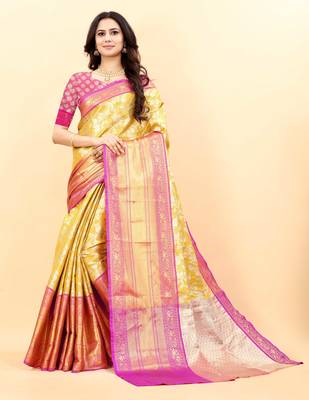 Yavira silk yellow  amazing ethnic wear silk blended kanjivaram treditional sarees 1