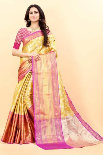 Yavira silk yellow  amazing ethnic wear silk blended kanjivaram treditional sarees