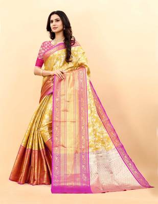 Yavira silk yellow  amazing ethnic wear silk blended kanjivaram treditional sarees 2