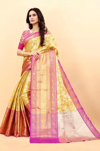 Yavira silk yellow  amazing ethnic wear silk blended kanjivaram treditional sarees