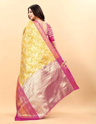 Yavira silk yellow  amazing ethnic wear silk blended kanjivaram treditional sarees 3