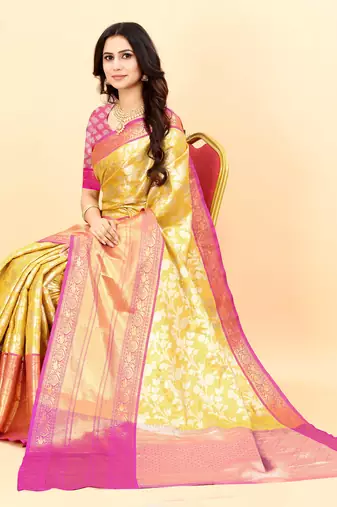 Yavira silk yellow  amazing ethnic wear silk blended kanjivaram treditional sarees