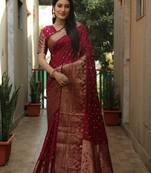 Women Maroon Bandhej Kanjivaram Soft Silk Zari Weaving With Rich Pallu Saree With Blouse For Women