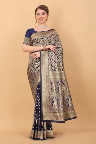 Yavira Silk Navy Blue Amazing Ethnic Wear Silk Tredtional Sarees