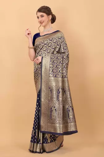 Yavira Silk Navy Blue Amazing Ethnic Wear Silk Tredtional Sarees