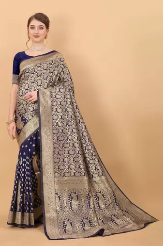 Yavira Silk Navy Blue Amazing Ethnic Wear Silk Tredtional Sarees