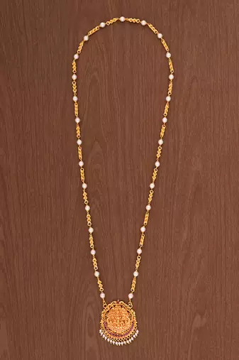 Laxmi pendant pearl necklace one gram gold LONG