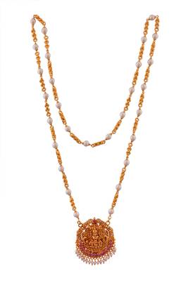 Laxmi pendant pearl necklace one gram gold LONG 3