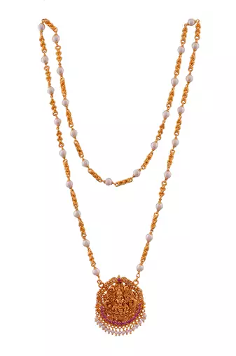 Laxmi pendant pearl necklace one gram gold LONG