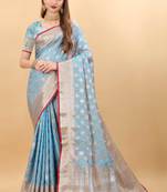 Yavira Silk Sky Blue Amazing Ethnic Wear Silk Blended Canderi Treditional Sarees