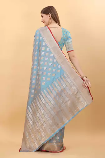 Yavira Silk Sky Blue Amazing Ethnic Wear Silk Blended Canderi Treditional Sarees