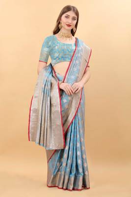 Yavira Silk Sky Blue Amazing Ethnic Wear Silk Blended Canderi Treditional Sarees 4
