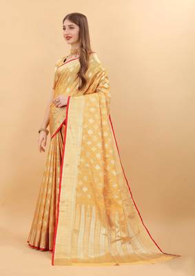 Yavira Silk Yellow Amazing Ethnic Wear Silk Blended Canderi Treditional Sarees 2