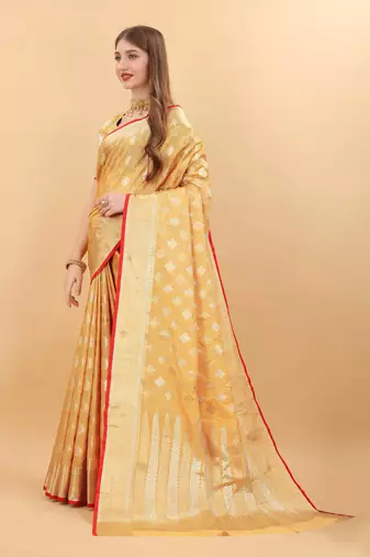 Yavira Silk Yellow Amazing Ethnic Wear Silk Blended Canderi Treditional Sarees