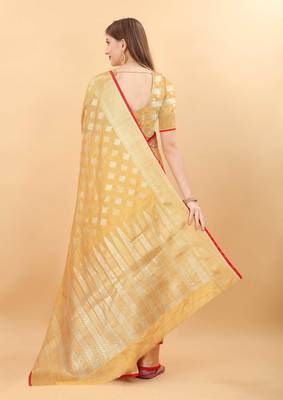 Yavira Silk Yellow Amazing Ethnic Wear Silk Blended Canderi Treditional Sarees 3