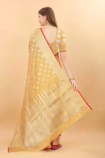 Yavira Silk Yellow Amazing Ethnic Wear Silk Blended Canderi Treditional Sarees