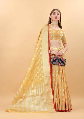 Yavira Silk Yellow Amazing Ethnic Wear Silk Blended Canderi Treditional Sarees 4