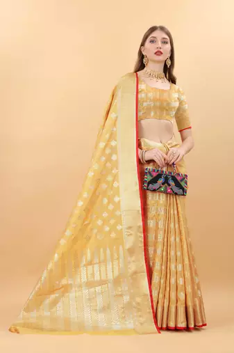 Yavira Silk Yellow Amazing Ethnic Wear Silk Blended Canderi Treditional Sarees