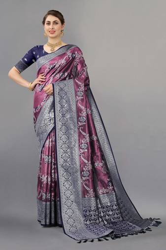 Navy blue weaving beautifull kanjivaram saree with unstiched blouse