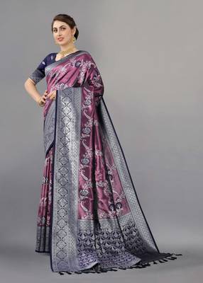 Navy blue weaving beautifull kanjivaram saree with unstiched blouse 2