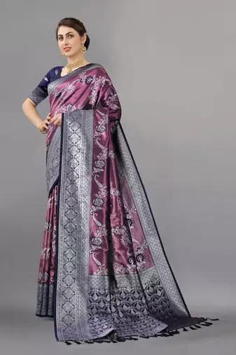 Navy blue weaving beautifull kanjivaram saree with unstiched blouse