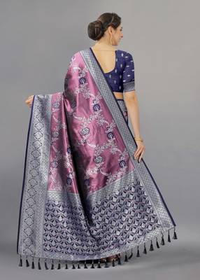 Navy blue weaving beautifull kanjivaram saree with unstiched blouse 3