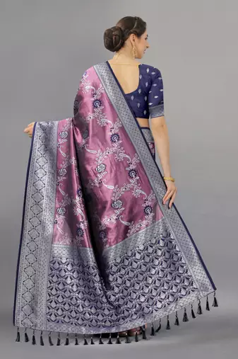 Navy blue weaving beautifull kanjivaram saree with unstiched blouse