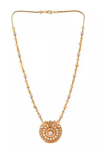 Laxmi pendant pearl necklace MEDIUM length one gram gold