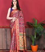 Soft Lichi Silk Blend Saree With Beautiful Zari   Weaving Pallu With Patola Print All Over Saree & Zari Weawing Border
