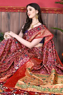 Soft Lichi Silk Blend Saree With Beautiful Zari   Weaving Pallu With Patola Print All Over Saree & Zari Weawing Border 5