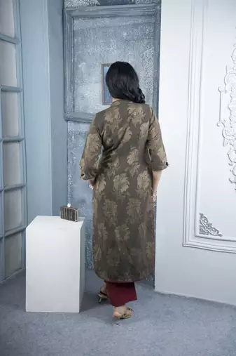 Nikhaar brown embroidered silk straight cut kurta & palazzo set