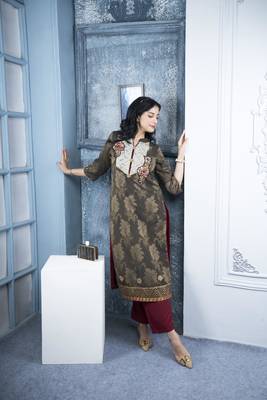 Nikhaar black embroidered georgette asymmetrical kurta & pants set 1
