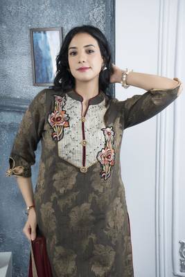 Nikhaar black embroidered georgette asymmetrical kurta & pants set 5