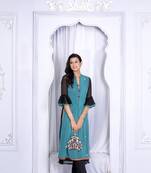 Nikhaar green embroidered georgette straight cut kurta & pants set