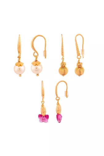 Three pairs of earrings - Swarovski crystal and pearl one gram gold
