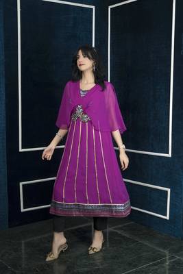 Nikhaar pink embroidered georgette anarkali kurta & pants set 3
