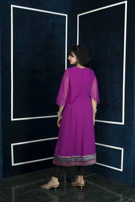 Nikhaar pink embroidered georgette anarkali kurta & pants set 5