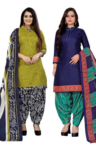multicolor cotton blend printed unstitched salwar suit material (combo of 2)