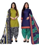 multicolor cotton blend printed unstitched salwar suit material (combo of 2)