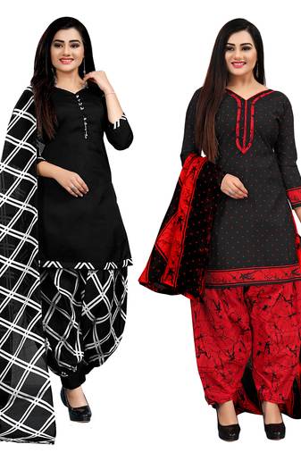 Rajnandini black and black cotton printed unstitched salwar suit material (combo of 2)