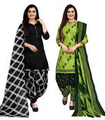 black and parrot green cotton printed unstitched salwar suit material (combo of 2)