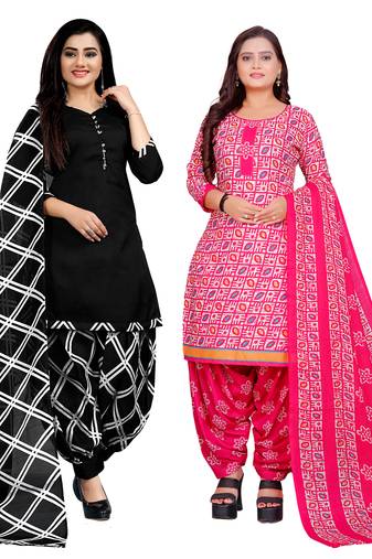 multicolor cotton blend printed unstitched salwar suit material (combo of 2)