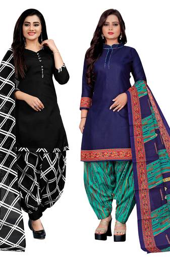 multicolor cotton blend printed unstitched salwar suit material (combo of 2)