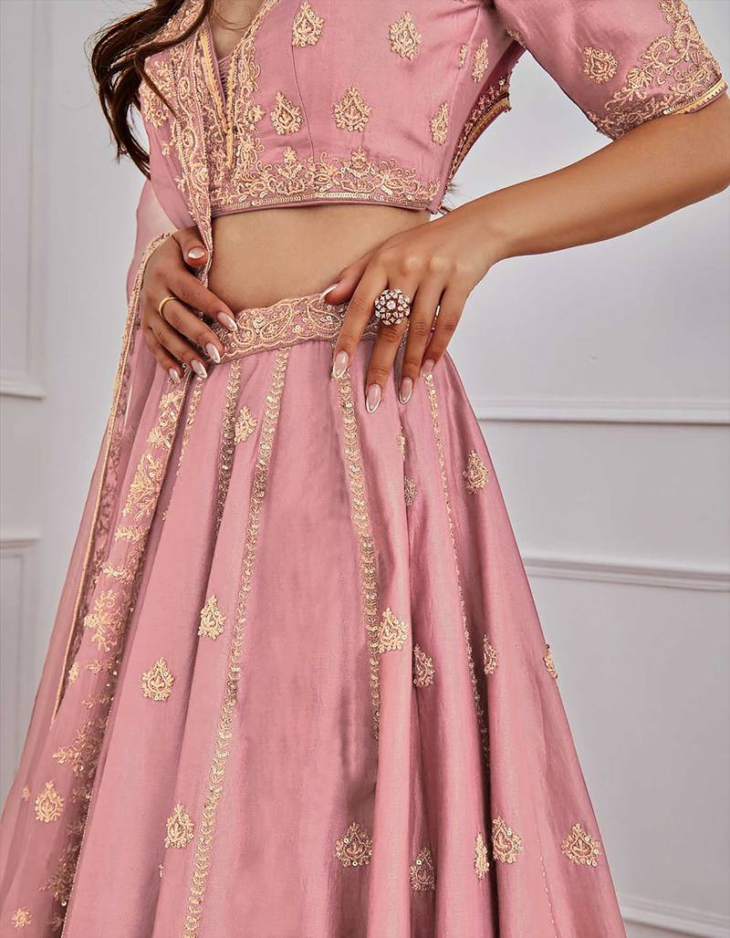 Pink Satin Sequence Work Semi-Stitched Lehenga Choli with Net Dupatta For Women