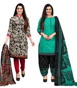 beige & green cotton printed unstitched salwar suit material (combo of 2)
