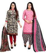 beige and baby pink cotton printed unstitched salwar suit material (combo of 2)