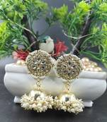   Gold-Plated Dome Shaped Kundan Traditional Jhumka White Color