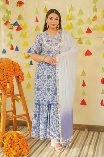 Ice blue sharara set