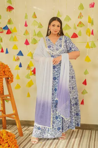 Ice blue sharara set